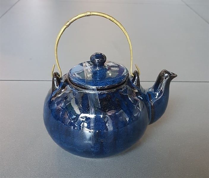  Saphir - Teapot 550ml - Bình trà bầu 550ml xanh viền nâu kim sa (Sparkling collection) 