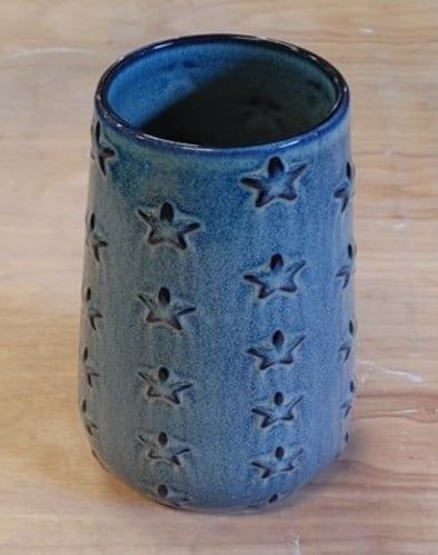  Vase_Bình hoa bầu sao nổi 23cm xanh viền nâu 