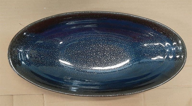  Saphir - Oval Plate 39 x 21cm - Dĩa oval 39 x 21cm xanh viền nâu kim sa (Sparkling collection) 