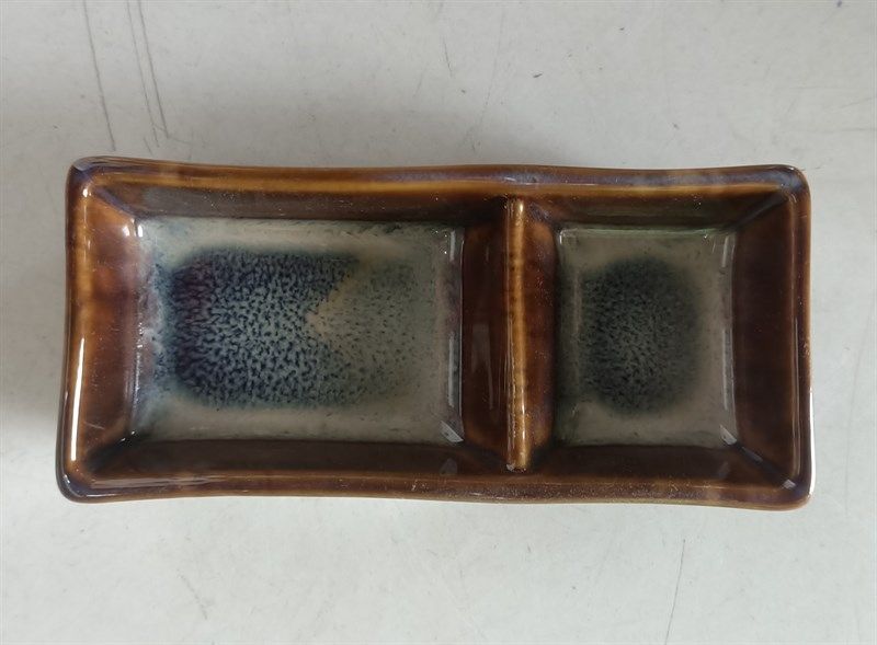  Ombré - 2-compartment Sauce Dish 15 x 7 x 3cm - Dĩa 2 ngăn 15 x 7 x 3cm nâu trầm 
