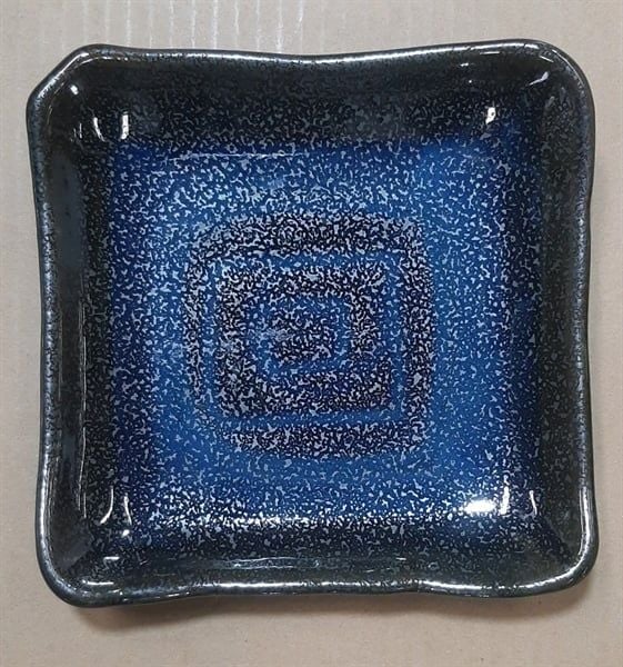  Saphir - Square Plate 17cm - Dĩa vuông 17cm xanh viền nâu kim sa (Sparkling collection) 