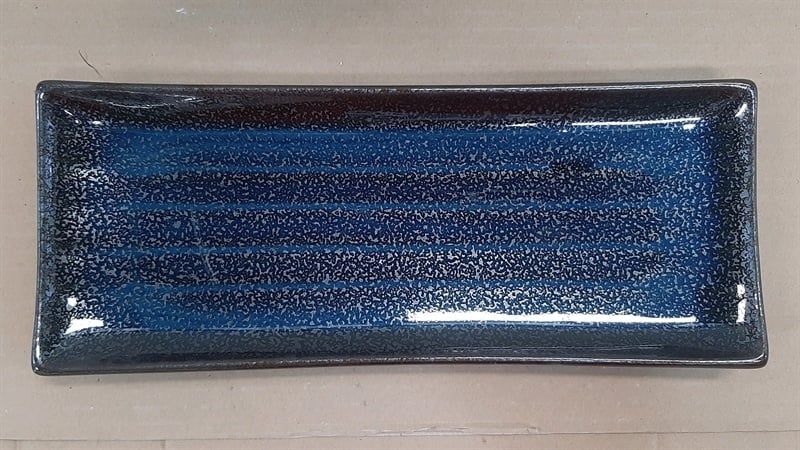  Saphir - Rectangular Plate 29 x 11.8 x 2.5cm - Dĩa chữ nhật 29 x 11.8 x 2.5cm xanh viền nâu kim sa (Sparkling collection) 