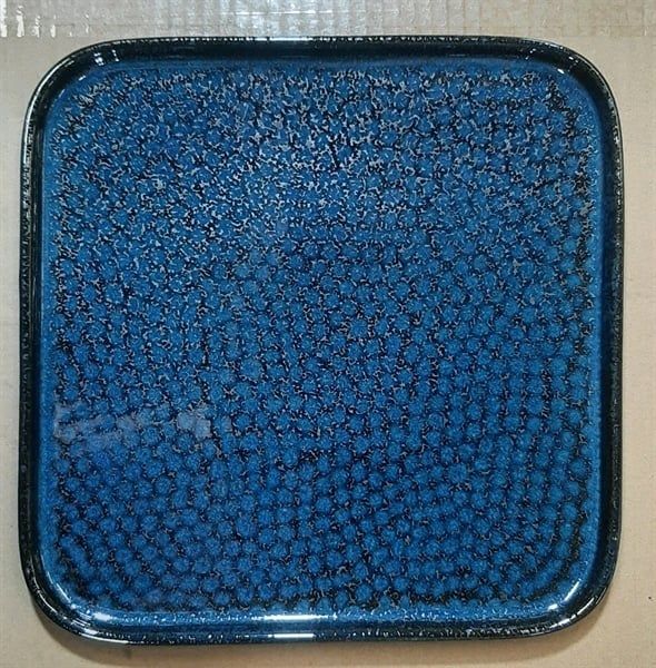 Saphir - Square Flat Plate 26cm - Dĩa vuông vành đứng 26cm xanh viền nâu kim sa tàn ong (Sparkling collection) 