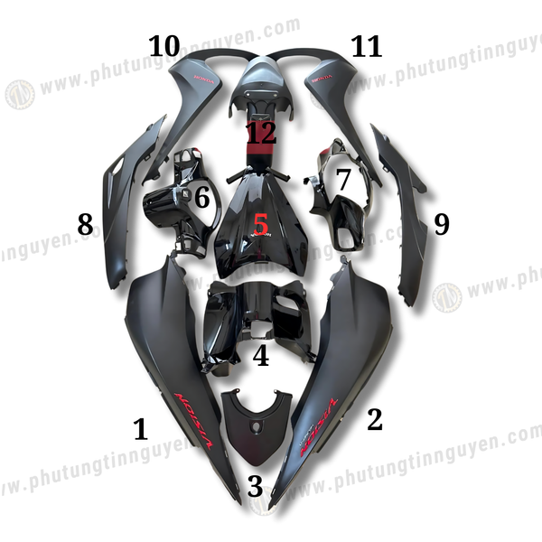  Dàn áo vision vs 110 2015 2016 2017 2018 2019 màu đen nhám xài ổ khoá chìa thường ( bán lẻ từng món ) AA 