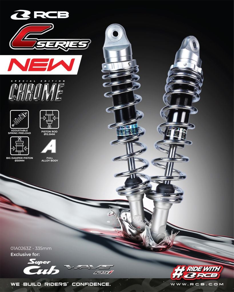 Phuộc RCB C Series màu chrome cho Wave, Dream, Future, Axelo... chính hãng