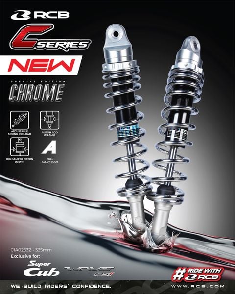  Phuộc RCB C Series màu chrome cho Wave, Dream, Future, Axelo... chính hãng 