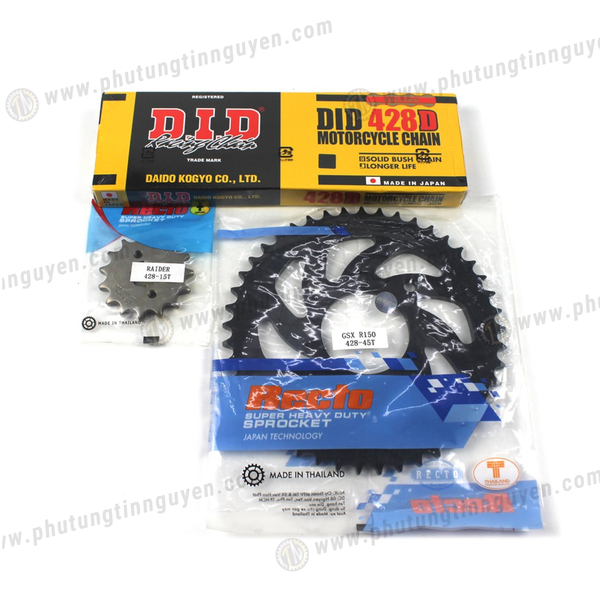  Bộ nhông sên dĩa Recto cho GSX S150, GSX R150, Bandit 150 chính hãng NHÔNG 15 - DĨA 45 - DID 9LY 