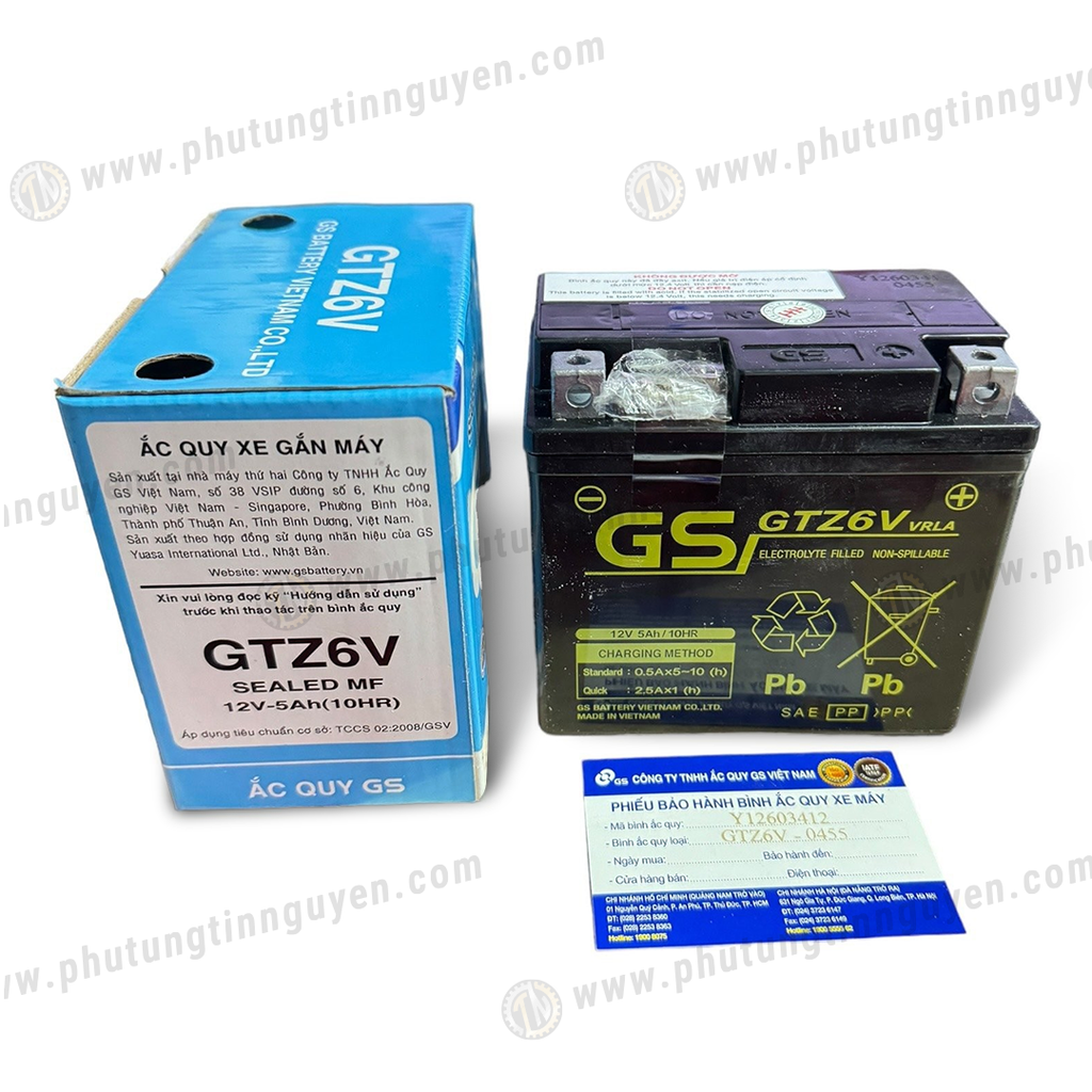 Bình ắc quy GS GTZ6V (12V-5AH) cho xe Air Blade, Click, Vario, Vision, SH Mode, SH, PCX, Janus hàng chính hãng