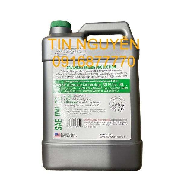  Dầu nhớt xe hơi tổng hợp Amsoil OE 0w20 chính hãng - Bình 3.78L 
