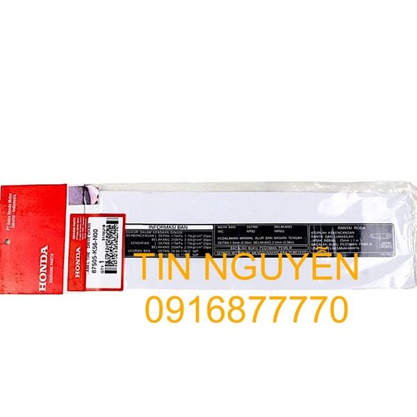  Tem thông số gắp Sonic chính hãng Honda 