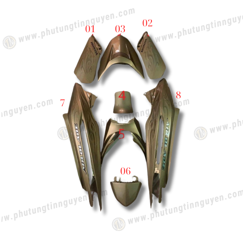 Dàn áo nhựa bóng màu vàng đồng hoa văn 3b ab air blade 110 2010 fi ( bán lẻ từng món )