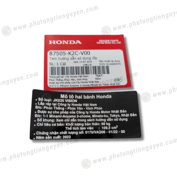  Tem thông số lốp tem năm sản xuất vision vs 110 2021 2022 2023 2024 ( bán lẻ từng miếng ) AA 