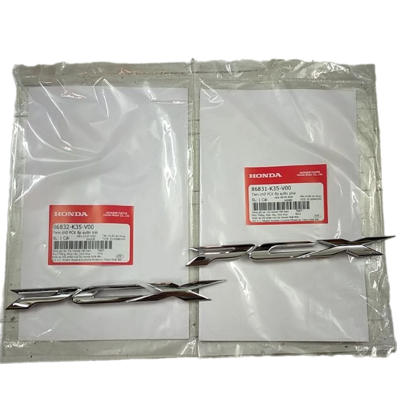 Tem chữ nổi ốp sườn Honda PCX 2015 2016 màu xi trắng ( giá 1 cái )