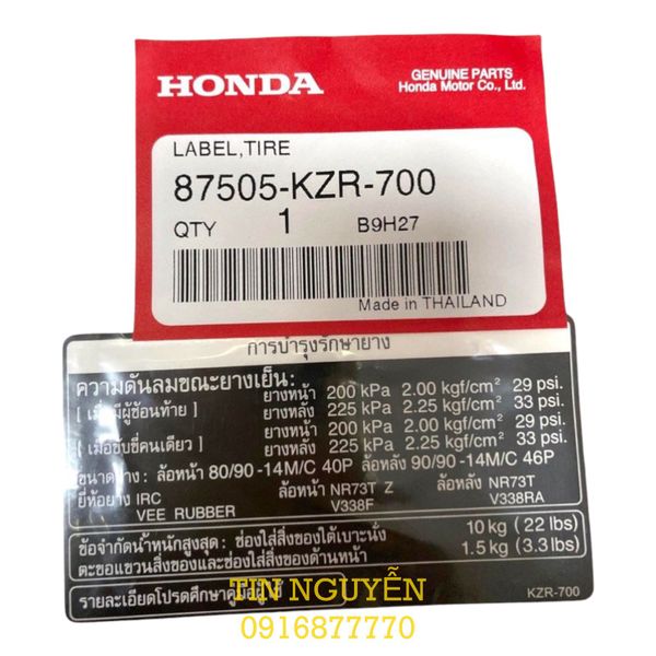  Tem thông số dè con chữ Thái 