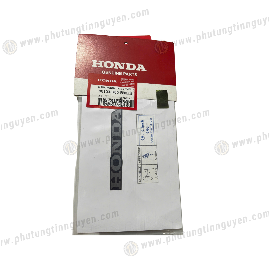  Tem giấy chữ Honda 110mm dán dè biển số Vario Click  hàng chính hãng Honda Mã: 86103-K60-B90ZB 