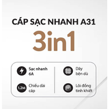 Cáp 3 in 1 Vivumax dây dù sạc nhanh A31