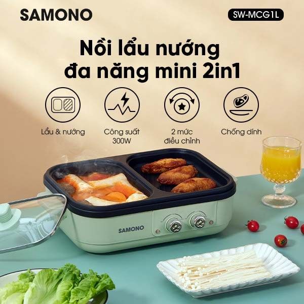  Nồi đa năng 02 trong 01 vừa nấu vừa nướng Samono SW-MCG1L 