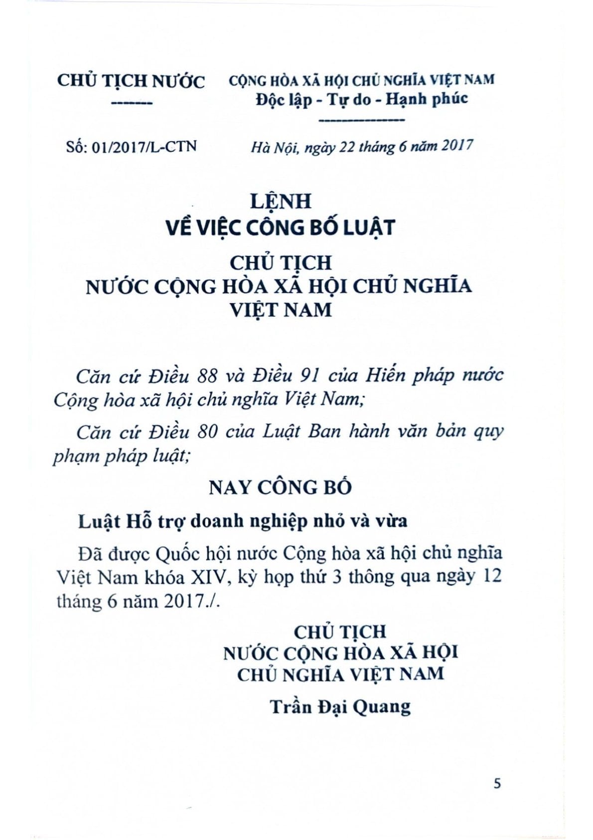 Luật Hỗ Trợ Doanh Nghiệp Nhỏ Và Vừa (Có Hiệu Lực Thi Hành Từ Ngày 01/01/2018) - Quốc Hội