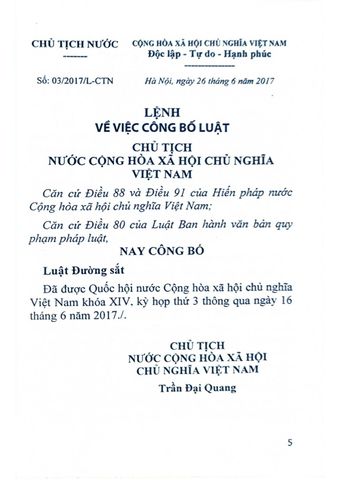  Luật Đường Sắt (Có Hiệu Lực Thi Hành Từ Ngày 01/7/2018) - Quốc Hội 