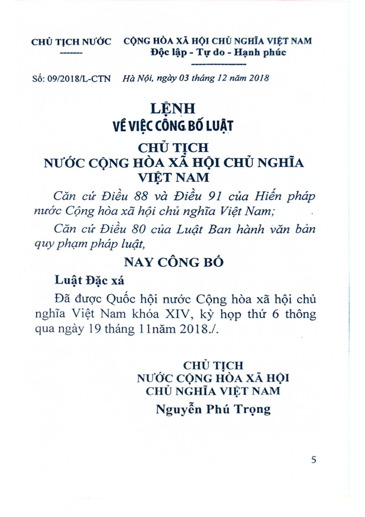 Luật Đặc Xá - Quốc hội