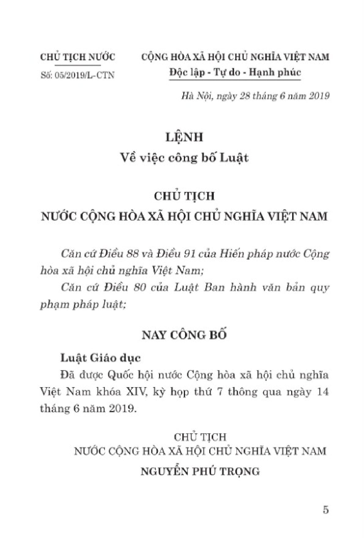 Luật Giáo Dục Năm 2019 - Quốc hội (XB 2024)