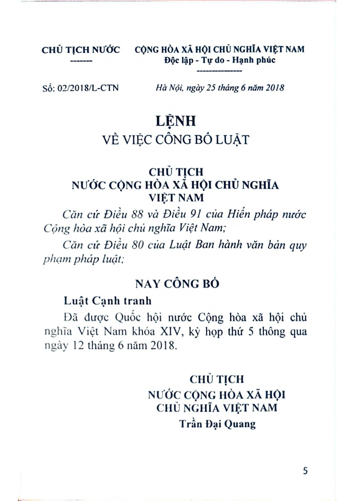 Luật Cạnh Tranh - Quốc Hội