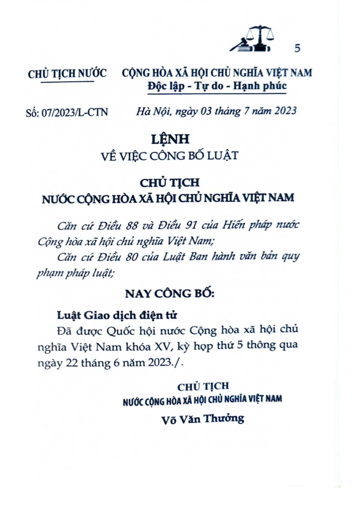 Luật Giao Dịch Điện Tử Năm 2023 - Quốc Hội