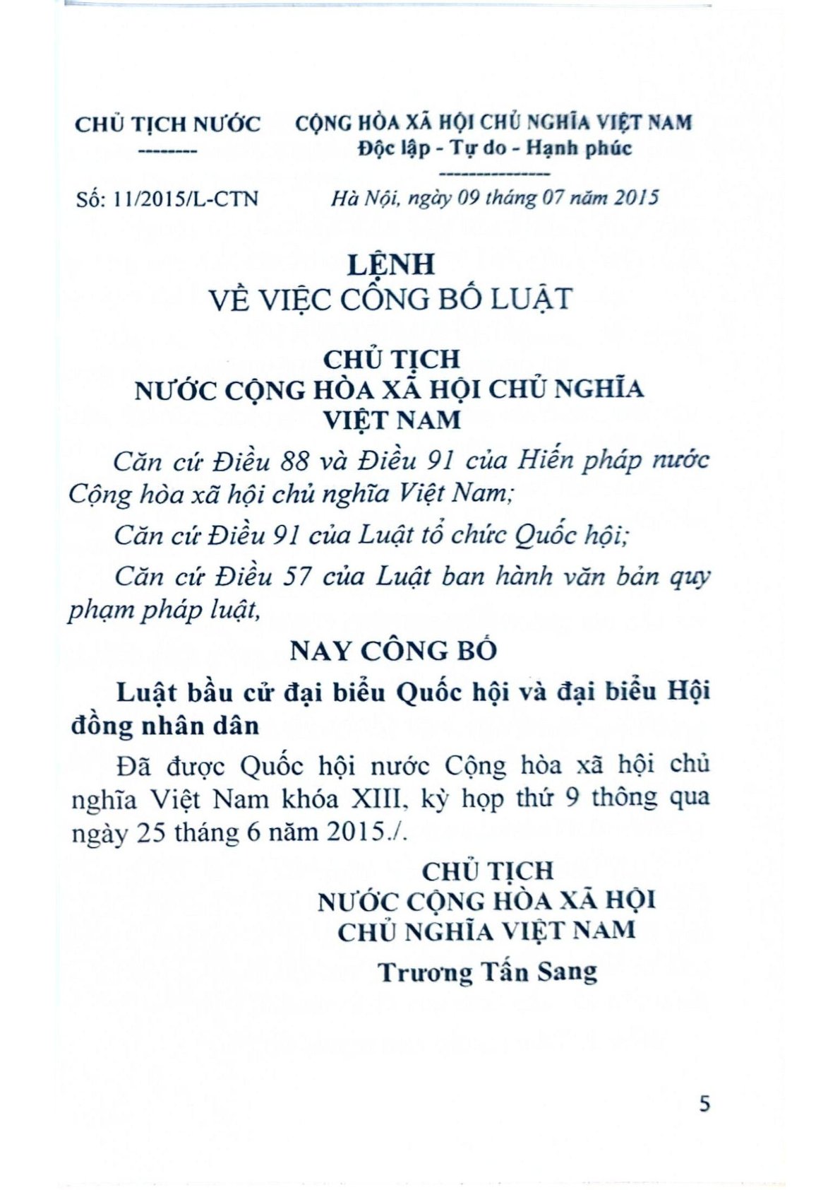 Luật Bầu Cử Đại Biểu Quốc Hội Và Đại Biểu Hội Đồng Nhân Dân  - Quốc hội