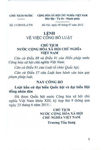  Luật Bầu Cử Đại Biểu Quốc Hội Và Đại Biểu Hội Đồng Nhân Dân  - Quốc hội 