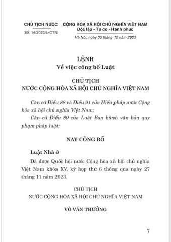 Luật Nhà Ở Năm 2023 (Sửa Đổi, Bổ Sung Năm 2024) - Quốc hội (XB 2024) 
