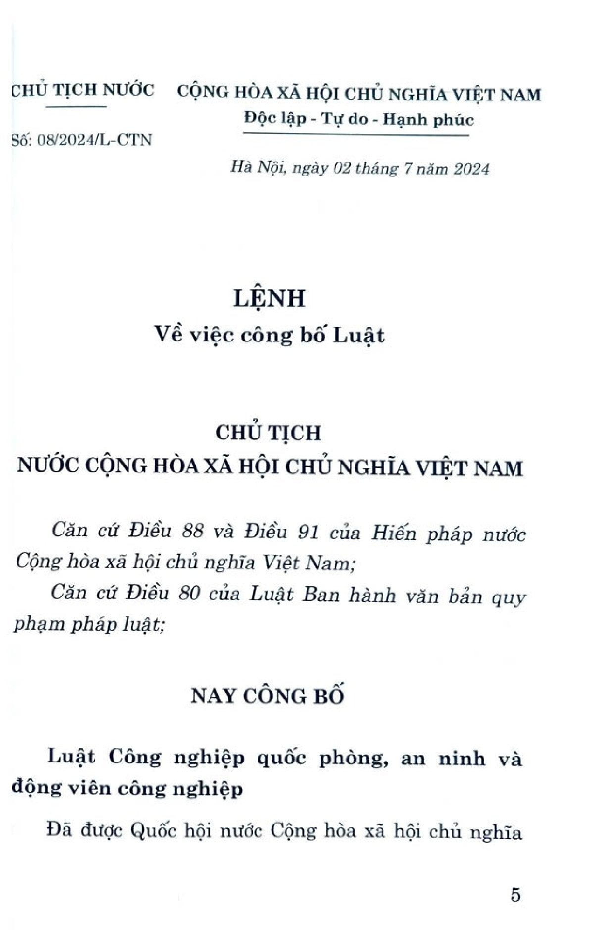 Luật Công Nghiệp Quốc Phòng, An Ninh Và Động Viên Công Nghiệp 2024 - Quốc hội (XB 2024)
