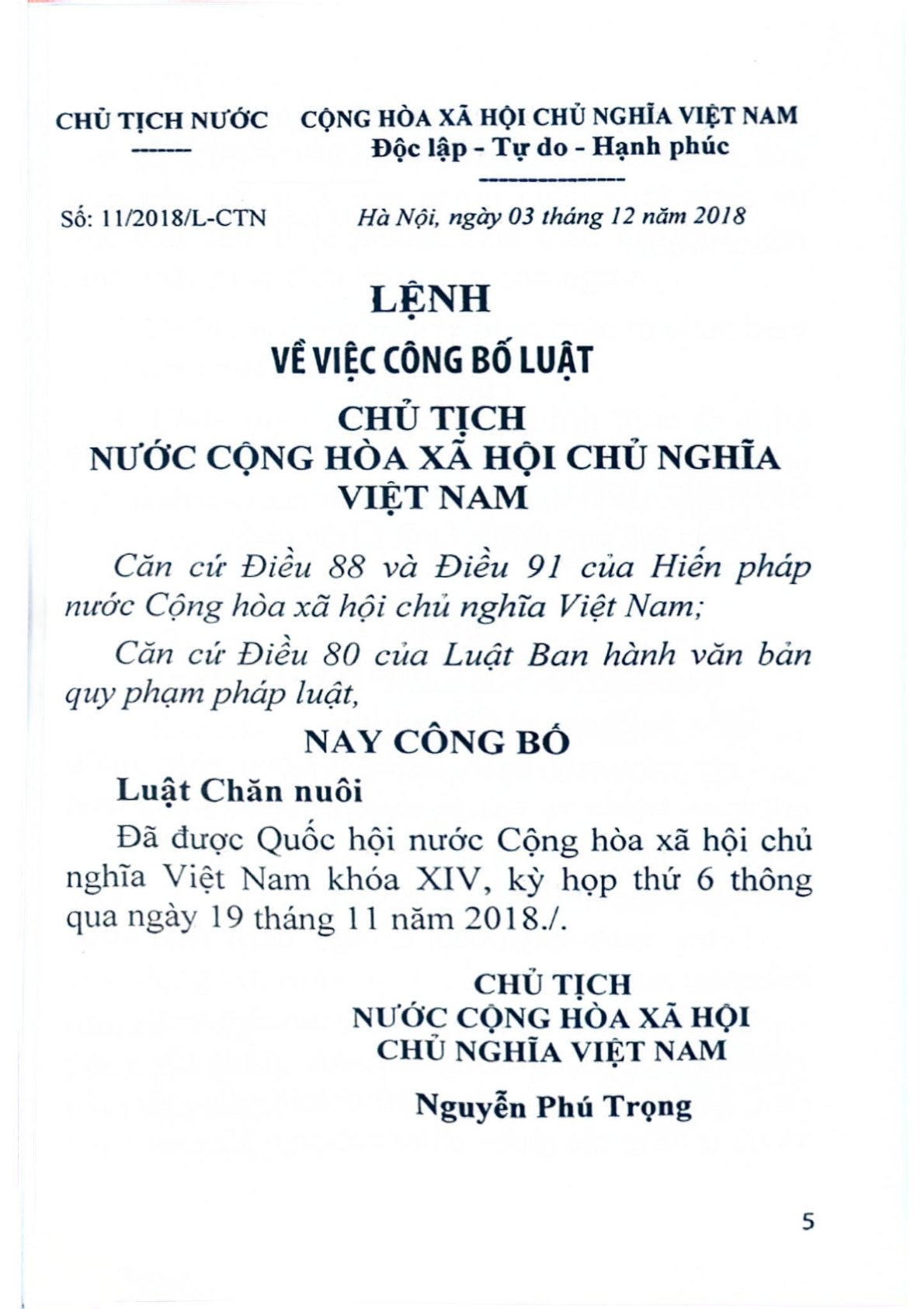 Luật Chăn Nuôi - Quốc Hội
