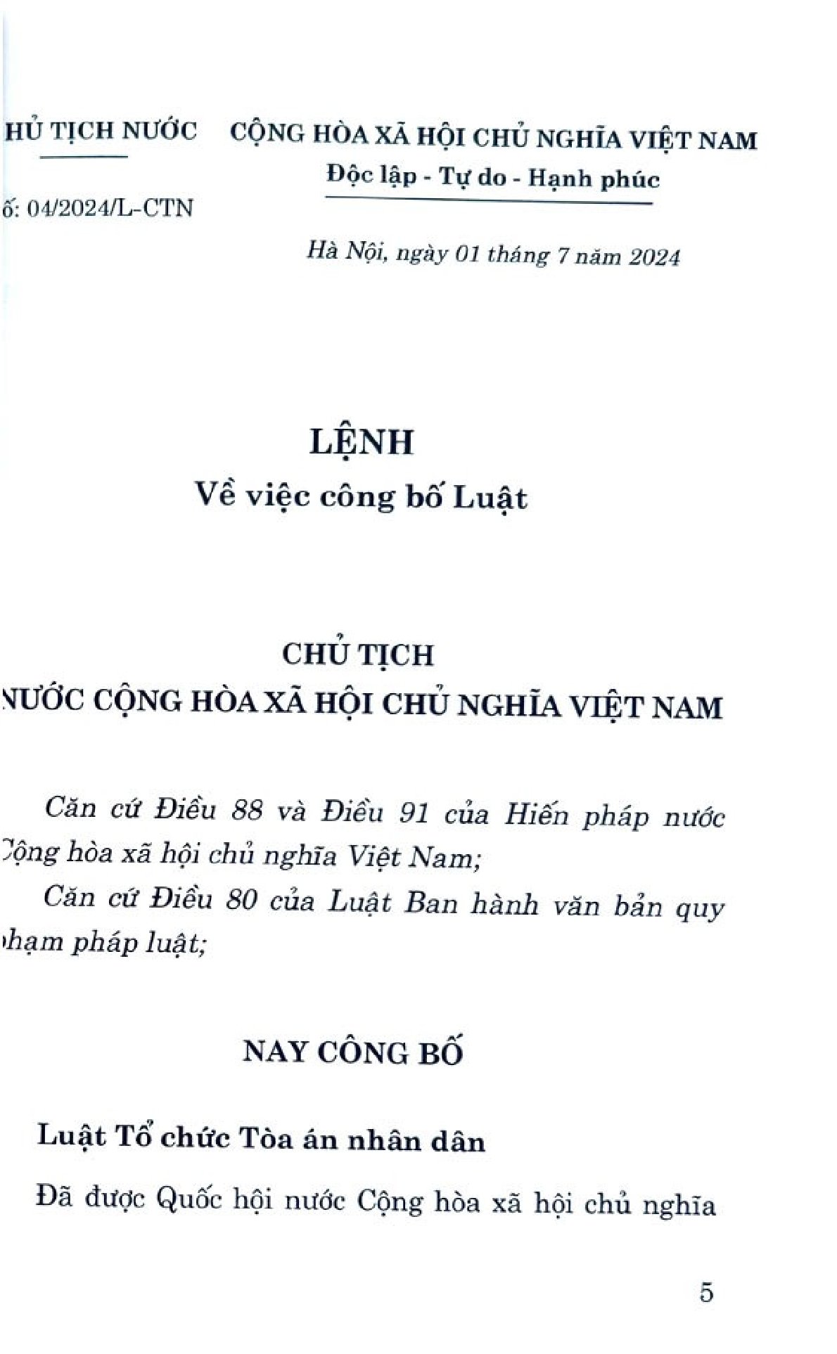 Luật Tổ Chức Tòa Án Nhân Dân Năm 2024 - Quốc hội (Chính Trị QG) (XB 2024)