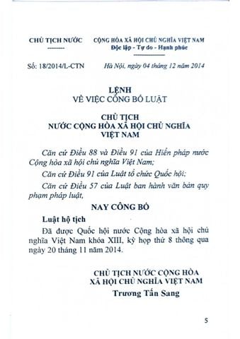  Luật Hộ Tịch  - Quốc hội 