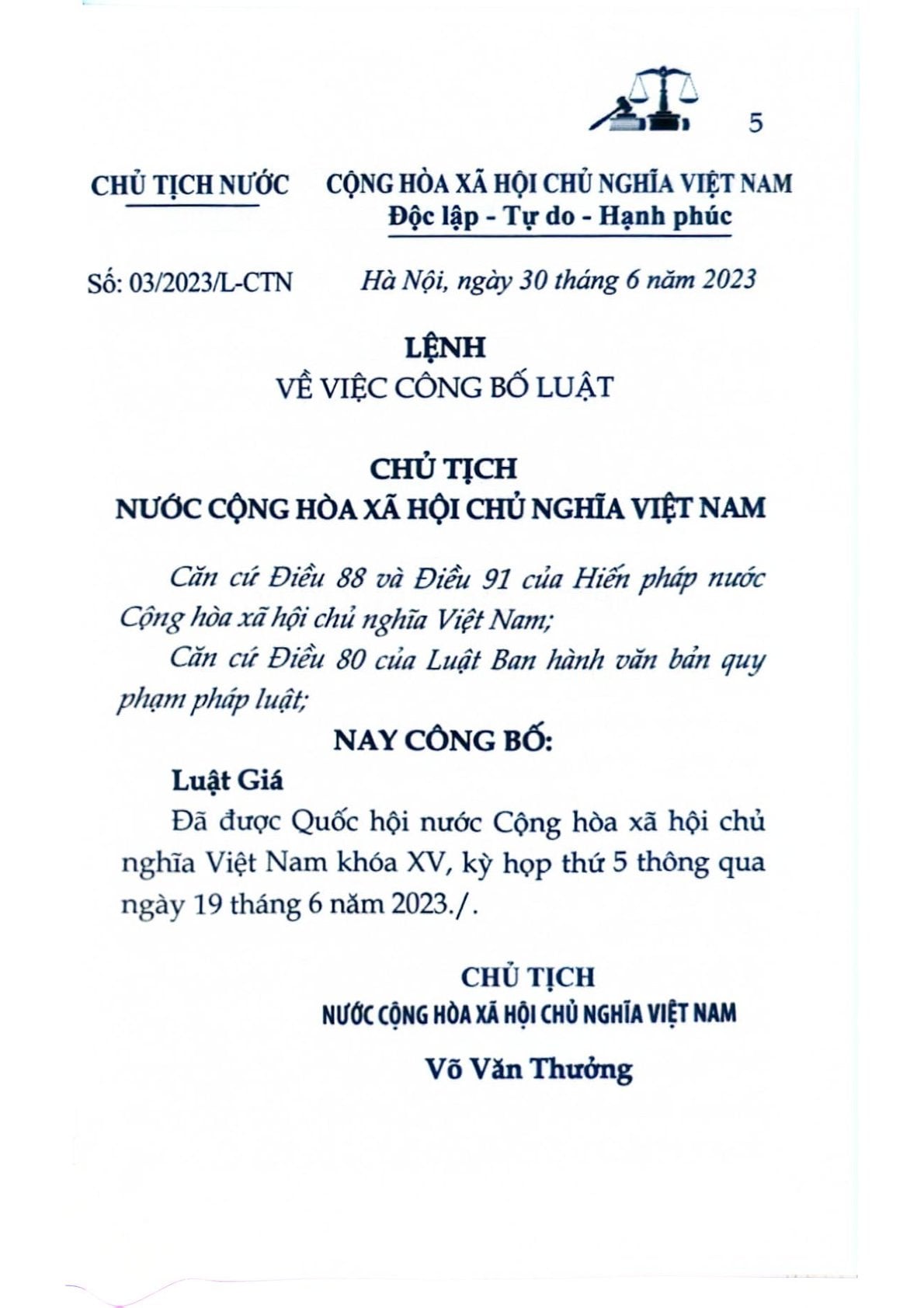 Luật Giá Năm 2023 - Quốc Hội