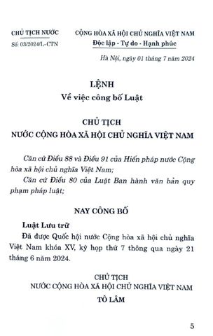  Luật Lưu Trữ Năm 2024 - Quốc hội (XB 2024) 
