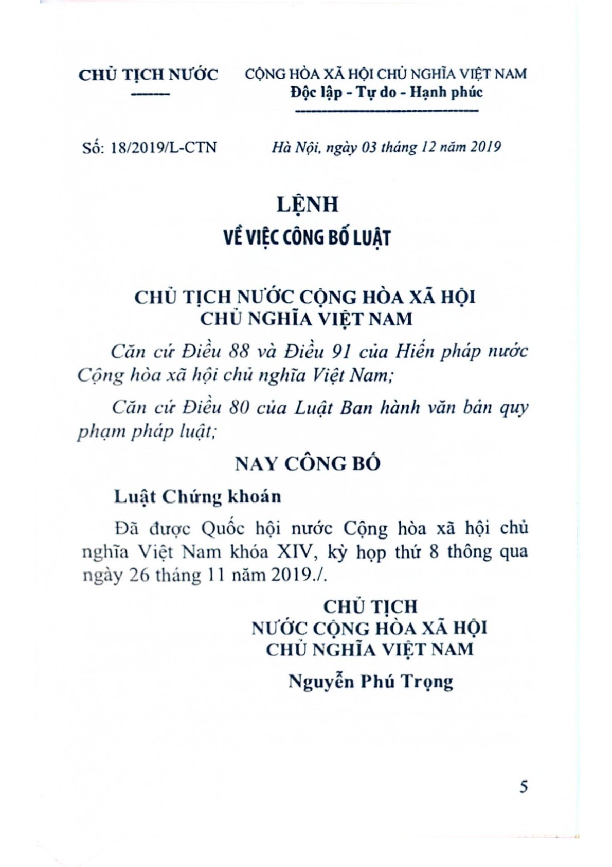 Luật Chứng Khoán (Lao Động) - Quốc hội