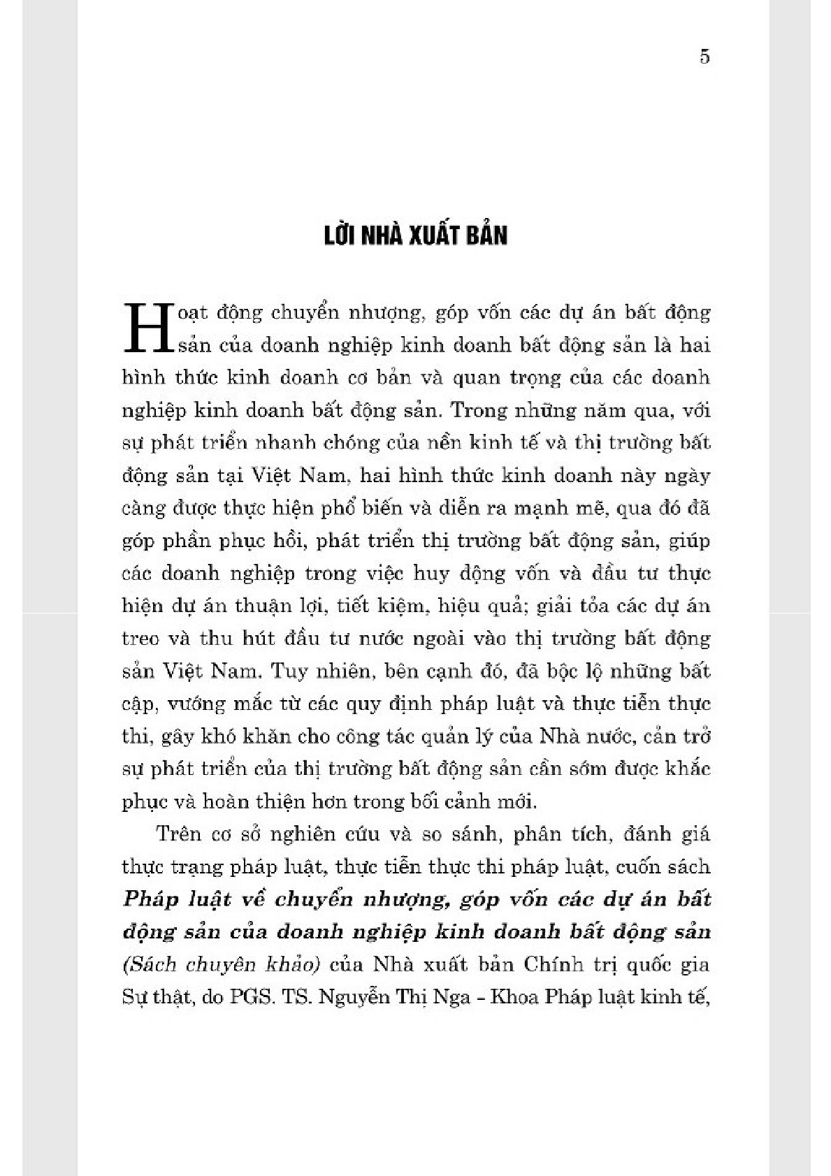 Pháp Luật Về Chuyển Nhượng, Góp Vốn Các Dự Án Bất Động Sản Của Doanh Nghiệp Kinh Doanh Bất Động Sản (Sách Chuyên Khảo) - PGS.TS Nguyễn Thị Nga (chủ biên) (XB 2024)
