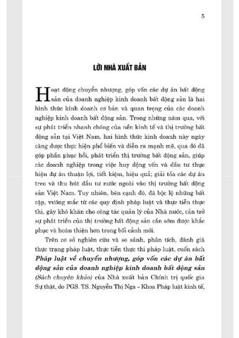  Pháp Luật Về Chuyển Nhượng, Góp Vốn Các Dự Án Bất Động Sản Của Doanh Nghiệp Kinh Doanh Bất Động Sản (Sách Chuyên Khảo) - PGS.TS Nguyễn Thị Nga (chủ biên) (XB 2024) 