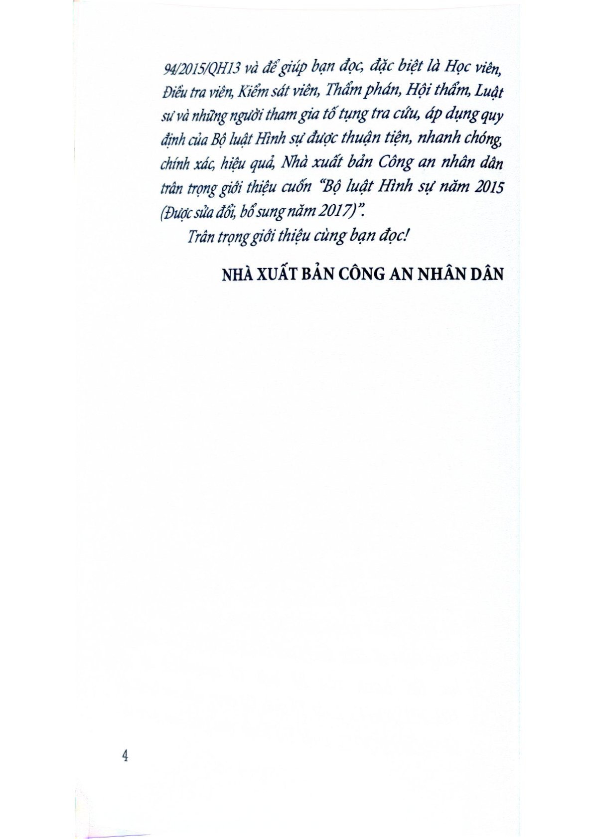 Bộ Luật Hình Sự Năm 2015 Được Sửa Đổi, Bổ Sung Năm 2017 - Quốc Hội