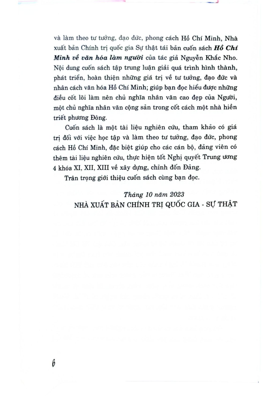 Hồ Chí Minh Về Văn Hóa Làm Người (Xuất Bản Lần Thứ 2) - Nguyễn Khắc Nho (XB 2023)