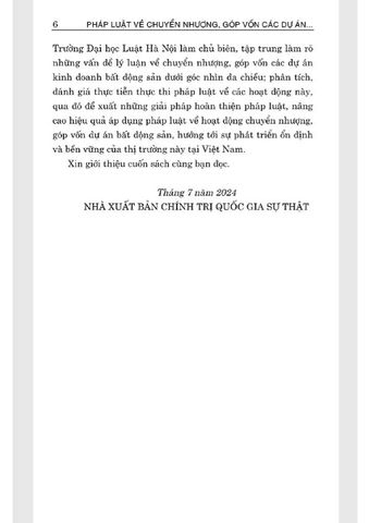  Pháp Luật Về Chuyển Nhượng, Góp Vốn Các Dự Án Bất Động Sản Của Doanh Nghiệp Kinh Doanh Bất Động Sản (Sách Chuyên Khảo) - PGS.TS Nguyễn Thị Nga (chủ biên) (XB 2024) 
