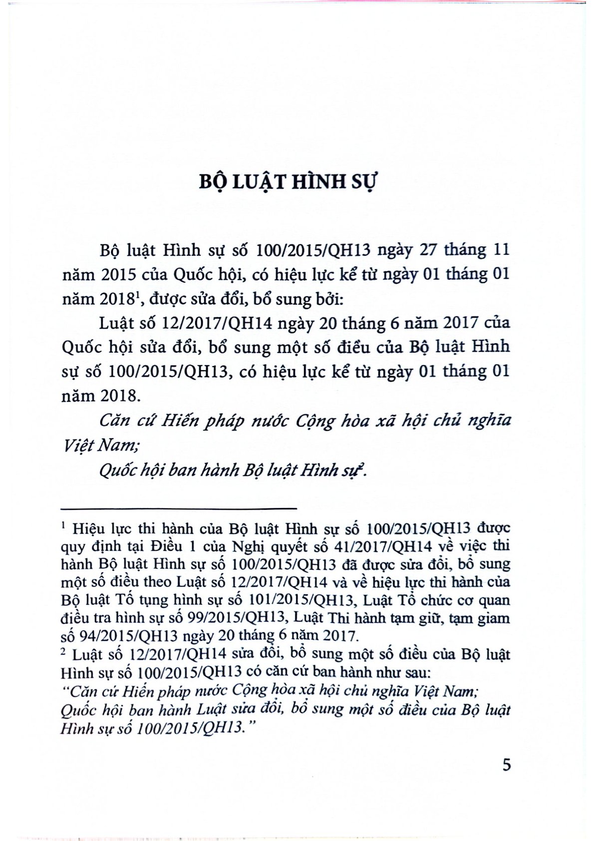 Bộ Luật Hình Sự Năm 2015 Được Sửa Đổi, Bổ Sung Năm 2017 - Quốc Hội