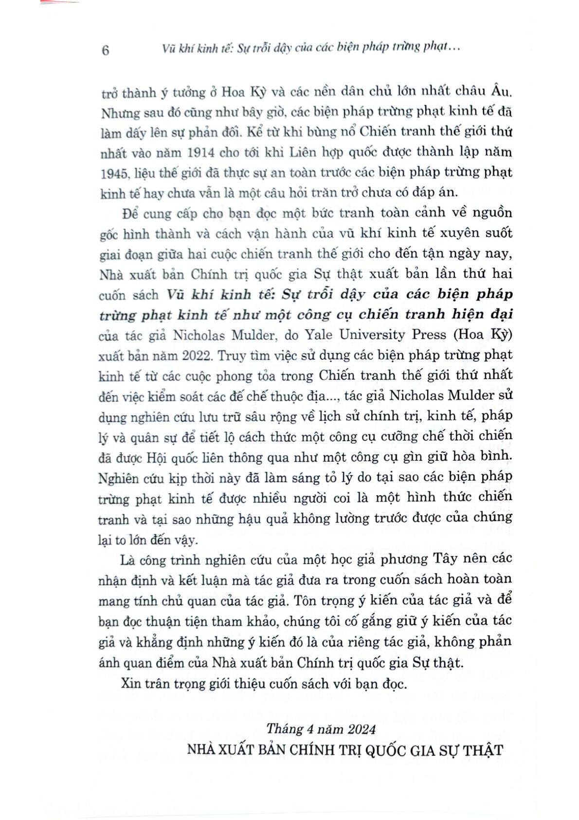 Vũ Khí Kinh Tế - Sự Trỗi Dậy Của Các Biện Pháp Trừng Phạt Kinh Tế Như Một Công Cụ Chiến Tranh Hiện Đại (Tái Bản 2024) - Nicholas Mulder