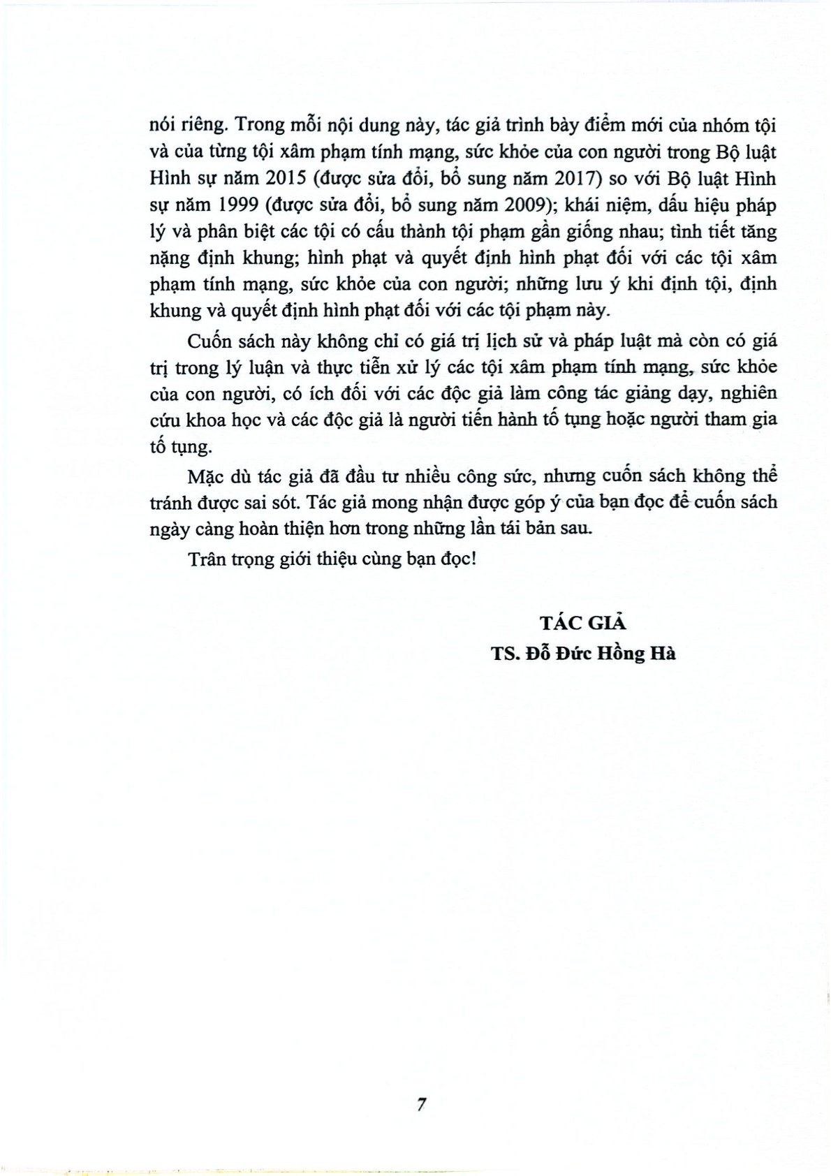 Pháp Luật Hình Sự Việt Nam Về Các Tội Xâm Phạm Tính Mạng, Sức Khỏe Của Con Người - TS.Đỗ Đức Hồng Hà (Chủ Biên)
