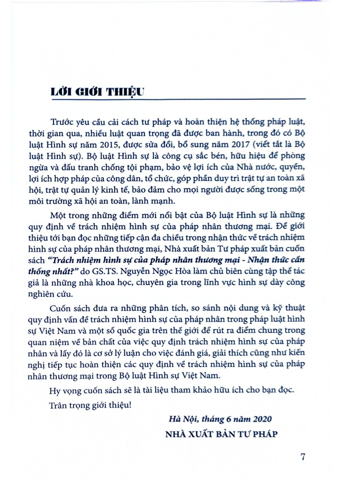 Trách Nhiệm Hình Sự Của Pháp Nhân Thương Mại -Nhận Thức Cần Thống Nhất?  - GS.TS Nguyễn Ngọc Hòa