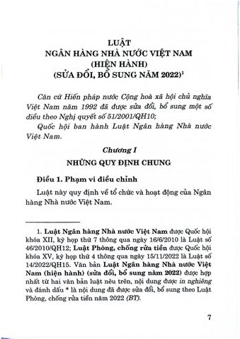  Luật Ngân Hàng Nhà Nước Việt Nam (Hiện Hành) (Sửa Đổi, Bổ Sung 2022) - Quốc hội (XB 2024) 