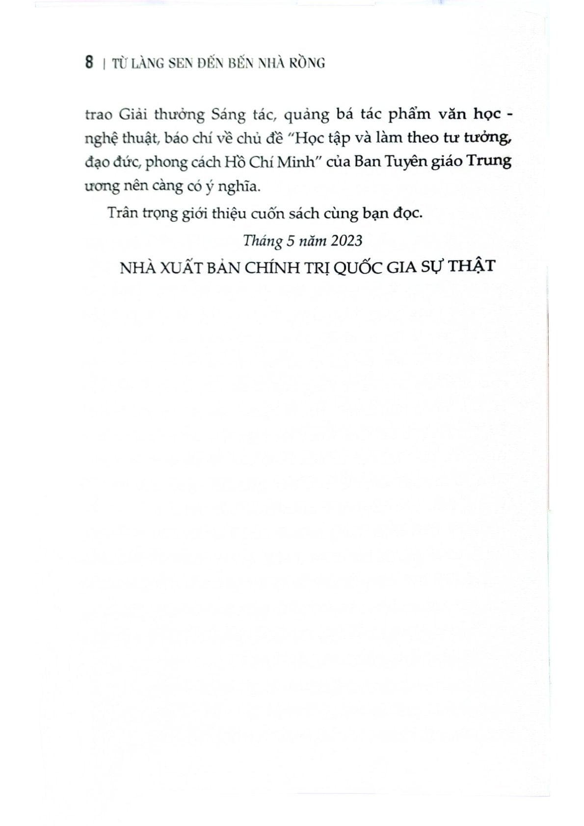 Từ Làng Sen Đến Bến Nhà Rồng (Ký) (Xuất Bản Lần Thứ 22, Có Sửa Chữa, Bổ Sung) - Trình Quang Phú (CTQG)