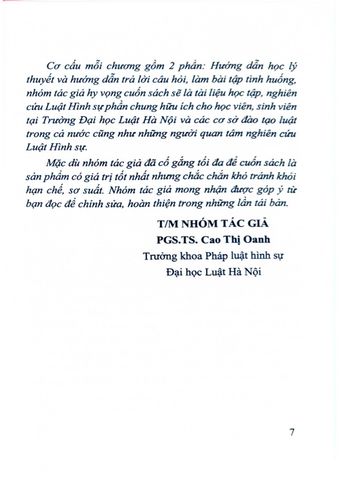  Hướng Dẫn Môn Học Luật Hình Sự - Tập 1 (Phần Chung)  - PGS.TS. Cao Thị Oanh 