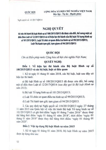  So Sánh Bộ Luật Hình Sự Năm 1999 (Được Sửa Đổi,Bổ Sung Năm 2009) Với Bộ Luật Hình Sự  Năm 2015 Sửa Đổi, Bổ Sung Năm 2017  - GS.TS. Trần Minh Hưởng ( Chủ biên) 